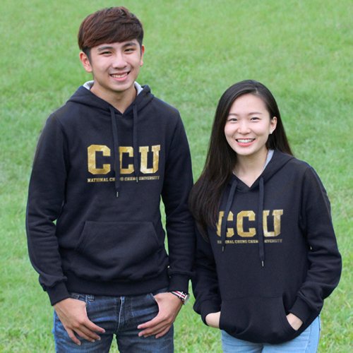 【團購商品，少量現貨釋出】CCU燙金刷毛帽Ｔ(男女適穿)_黑