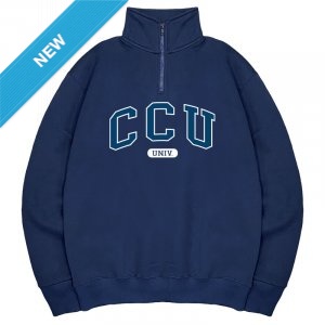 【預購至11/26，12/17陸續出貨】CCU經典款美式立領拉鍊大學T_深藍