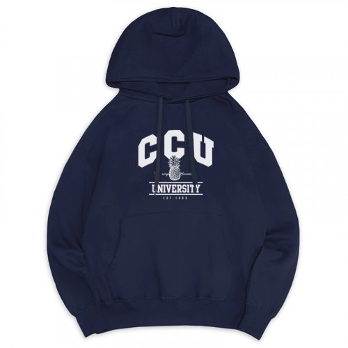 【現貨販售，售完為止】CCU學院風鳳梨落肩帽T_深藍