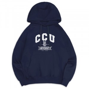 【最後現貨,售完為止】CCU學院風鳳梨落肩帽T_深藍