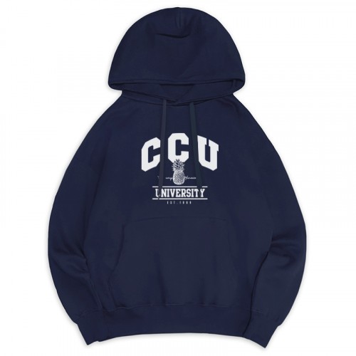 【最後現貨，售完為止】CCU學院風鳳梨落肩帽T_深藍
