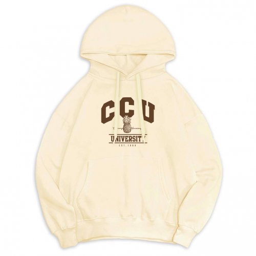 【買一送衣，10/15陸續出貨】CCU學院風鳳梨落肩帽T_奶油白