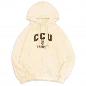 【最後現貨,售完為止】CCU學院風鳳梨落肩帽T_奶油白