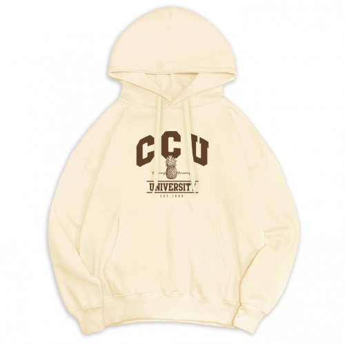 【最後現貨，售完為止】CCU學院風鳳梨落肩帽T_奶油白